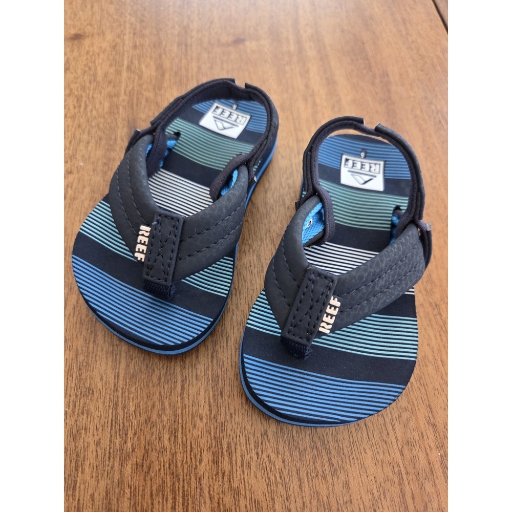 Child Reef Sandals Toddler Sz 5 Blue Striped Flip Flops With Back Strap